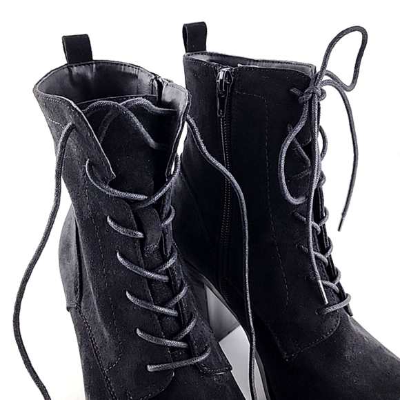Forever 21 Black Faux Suede Heeled Lace Up Ankle Boots Side Zipper Size 7.5 - Picture 9 of 16